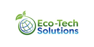 Logo for Eco-Tech Solutions.  A leaf surrounding a globe with their business name.