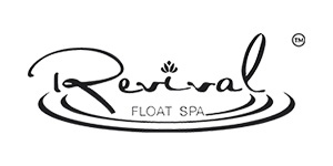 Logo for Revival Float Spa.  The business name with curved lines underneath it to signify water.